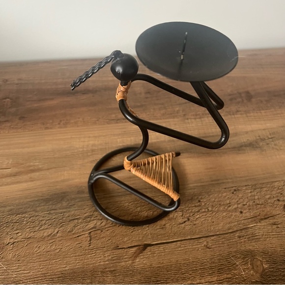 African Art Wrought Iron Rattan 7”Candle Holder - Picture 5 of 6